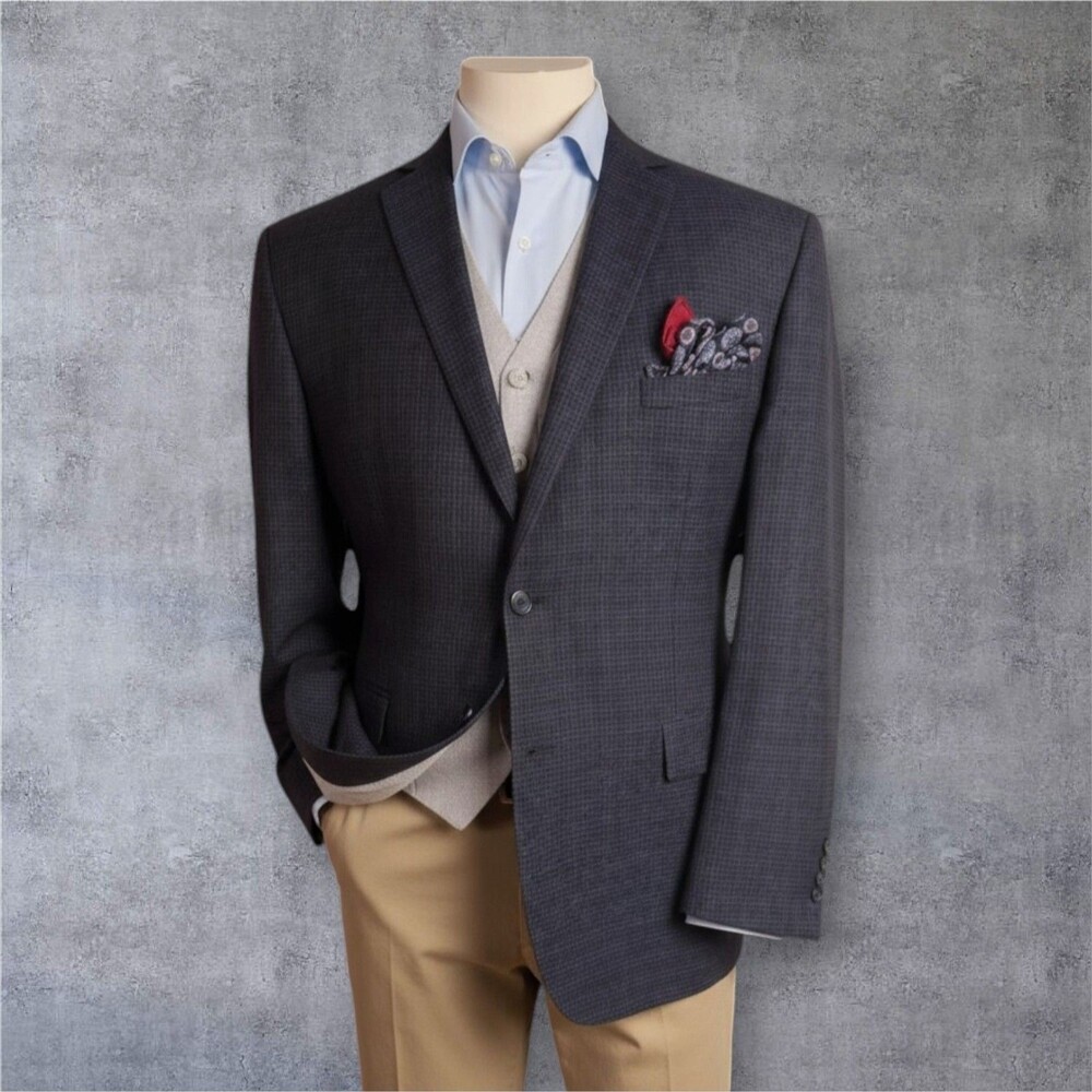 PRONTO UOMO Mens Blazer Sport Coat Two Button Jacket 46R Brown/Blue Plaid Suits